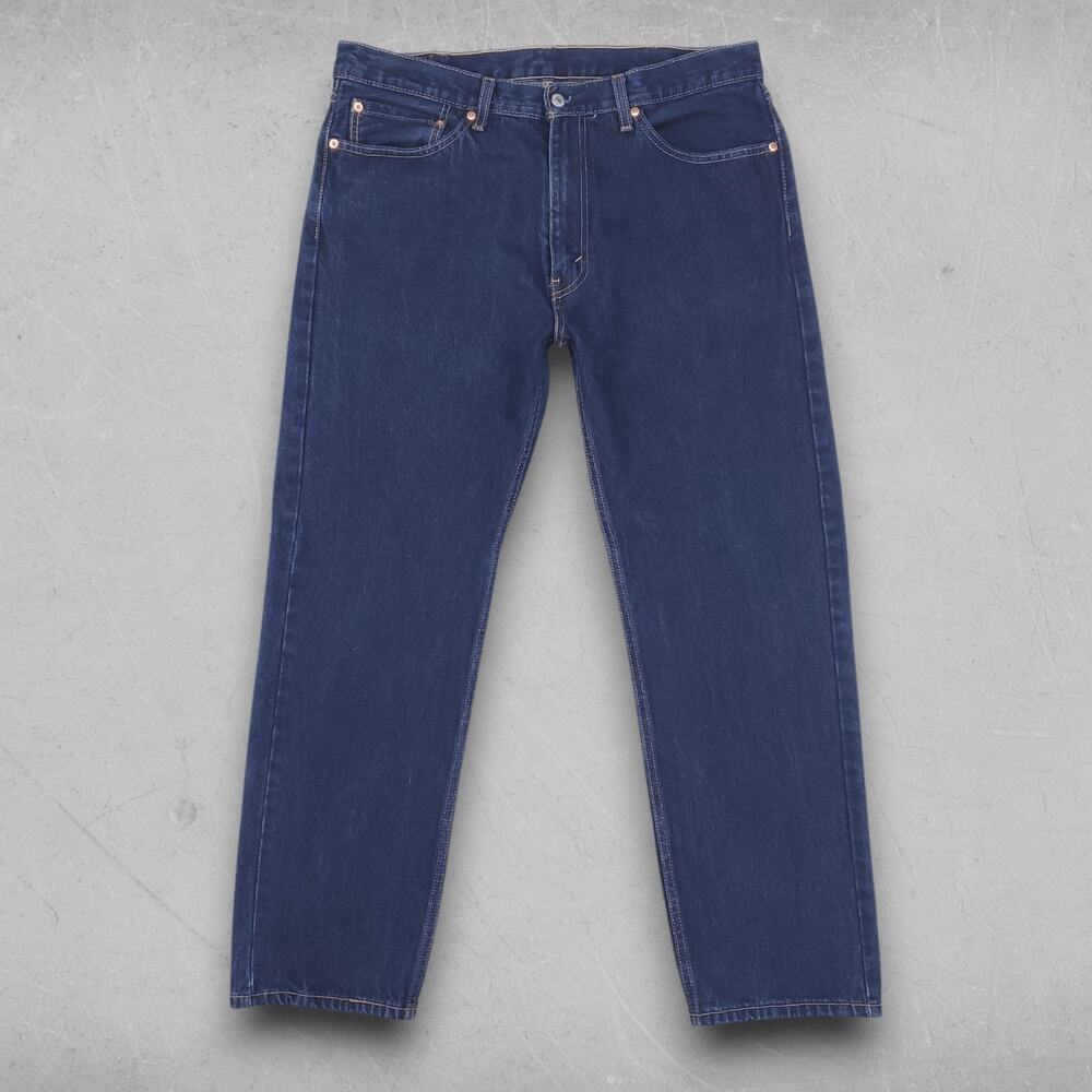 Levis 505 Jeans Men 38x32 Dk Blue Regular Fit Straight Leg Casual 90s Minimalist